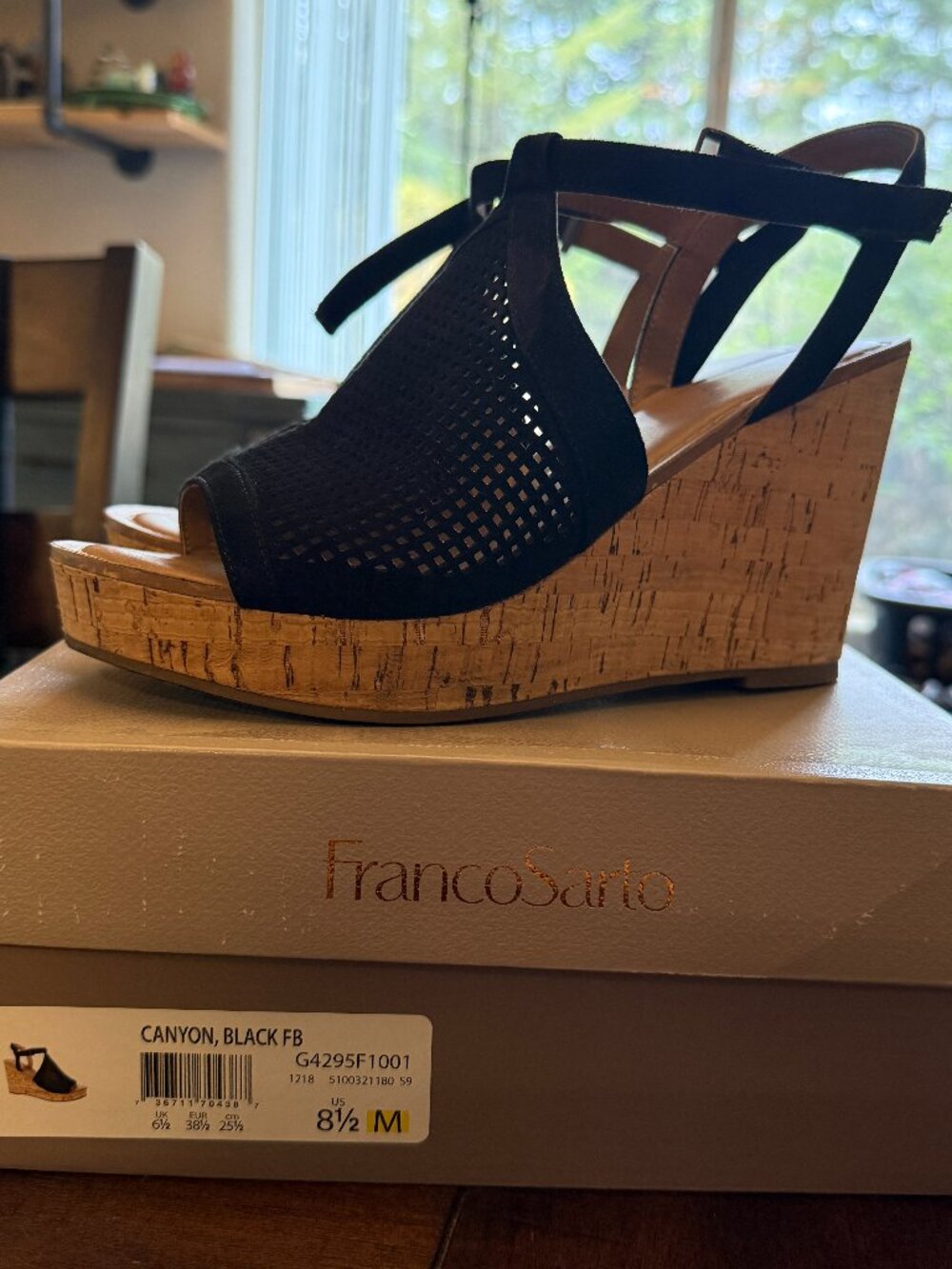 FRANCO SARTO Suede Sandals, Cork Wedge Heel, size 8.5